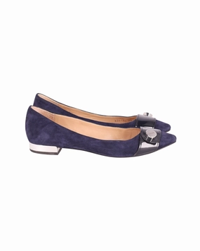 Durable Material Ankle Strap Emporio Armani Point-Toe Ballet Flats in Blue Suede