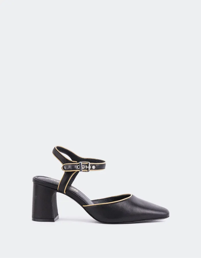 Gouda Black Leather Comfortable High Heels Stable Structure