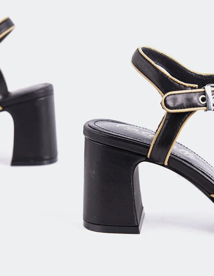 Gouda Black Leather Party Shoes with Heels Padded