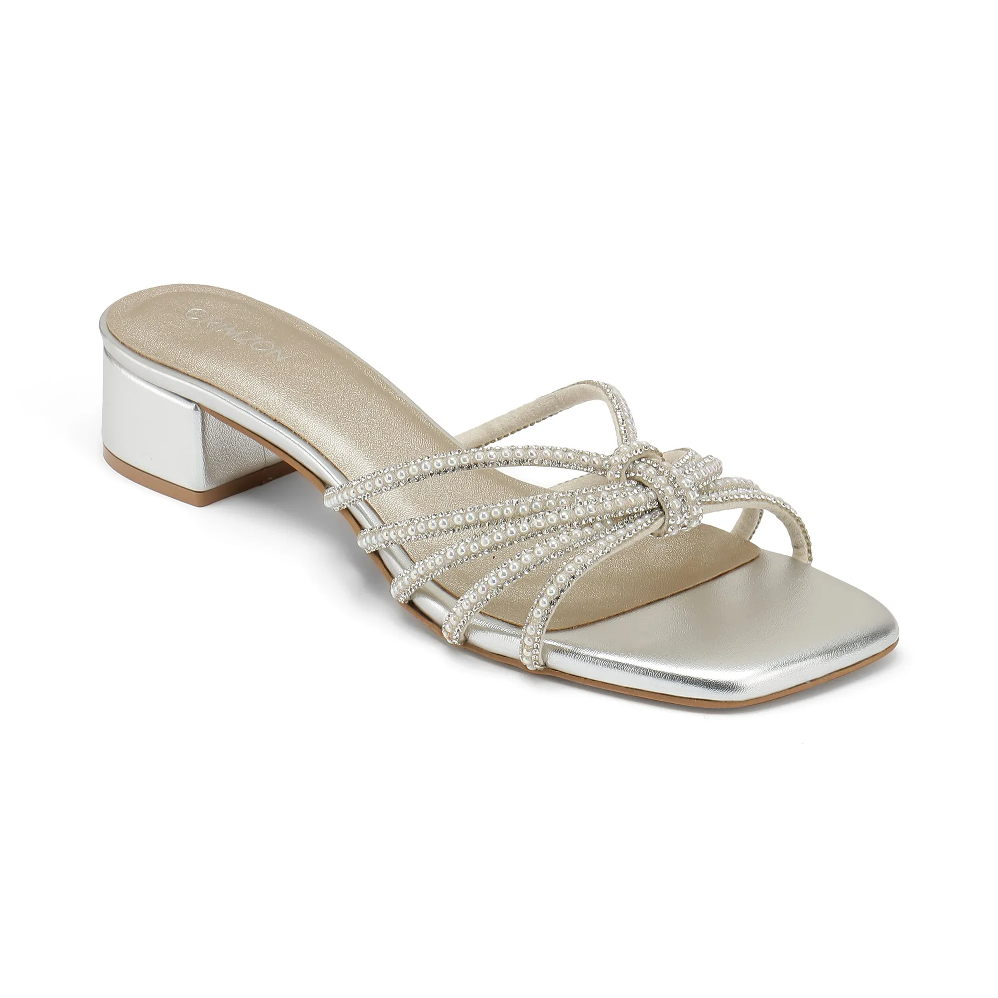 Stitched Seams Pad Step LANA- SILVER BLOCK HEELS