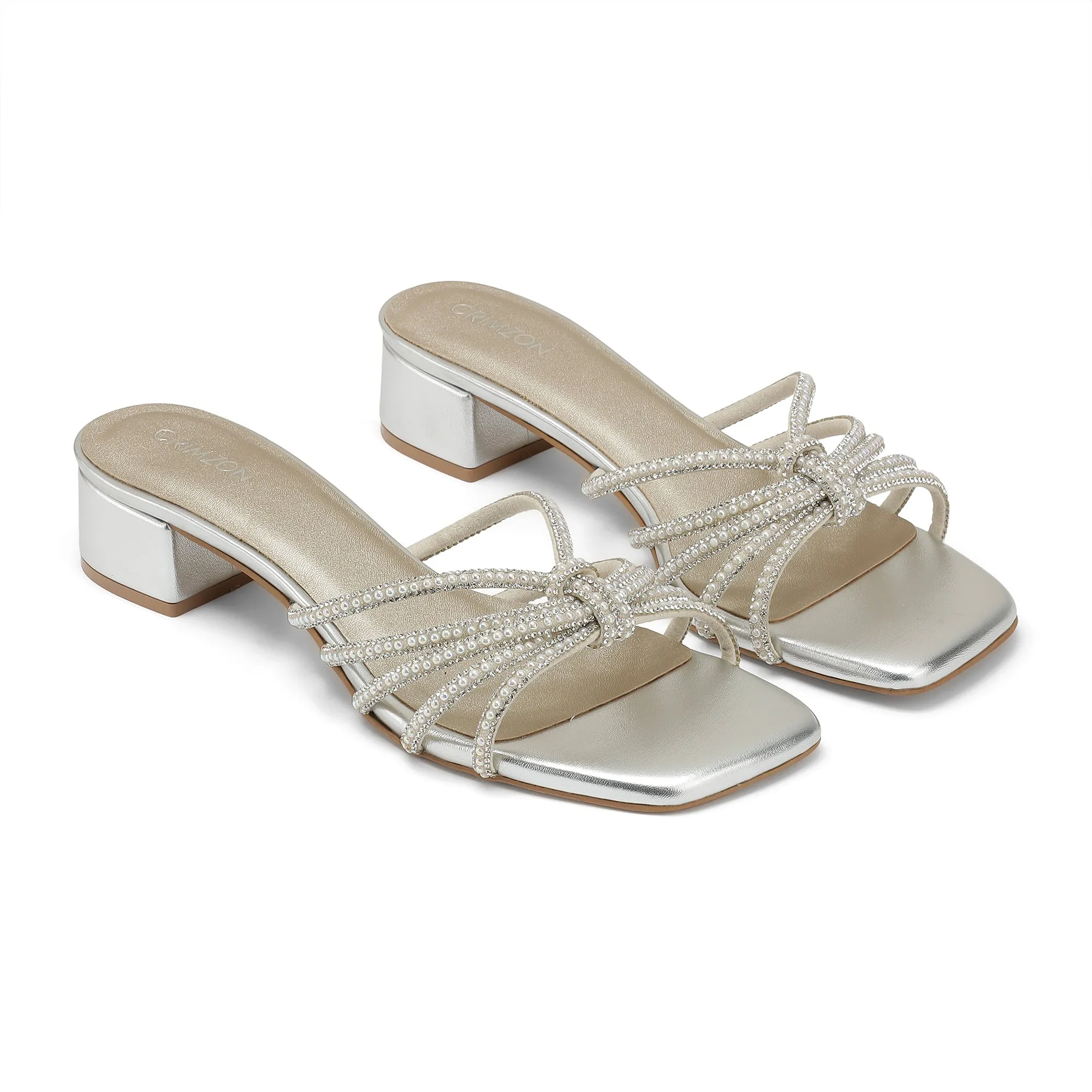 LANA- SILVER BLOCK HEELS Water Block