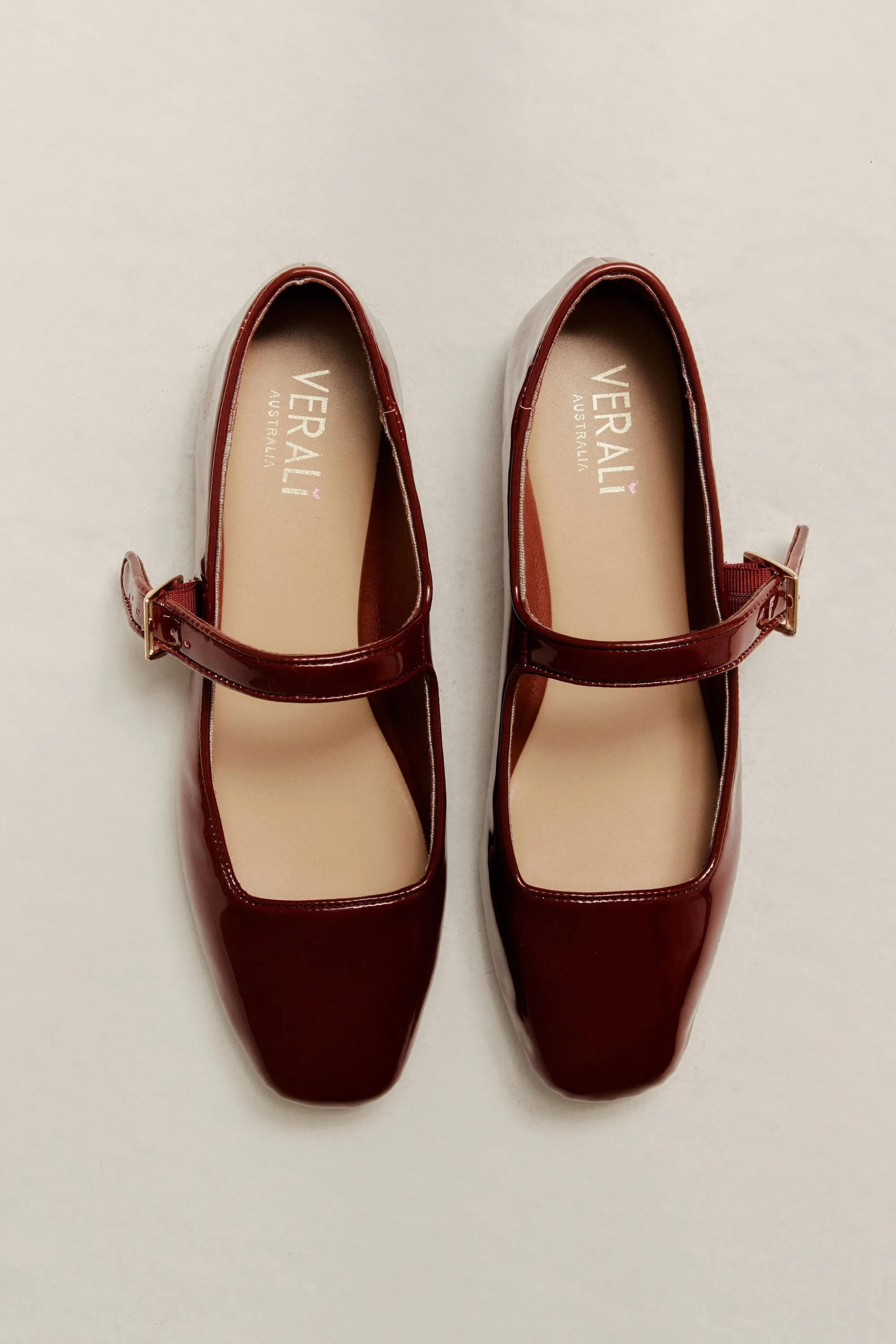 Eden Mary Jane Flats - Wine Patent Work Wear Flexible Cushion