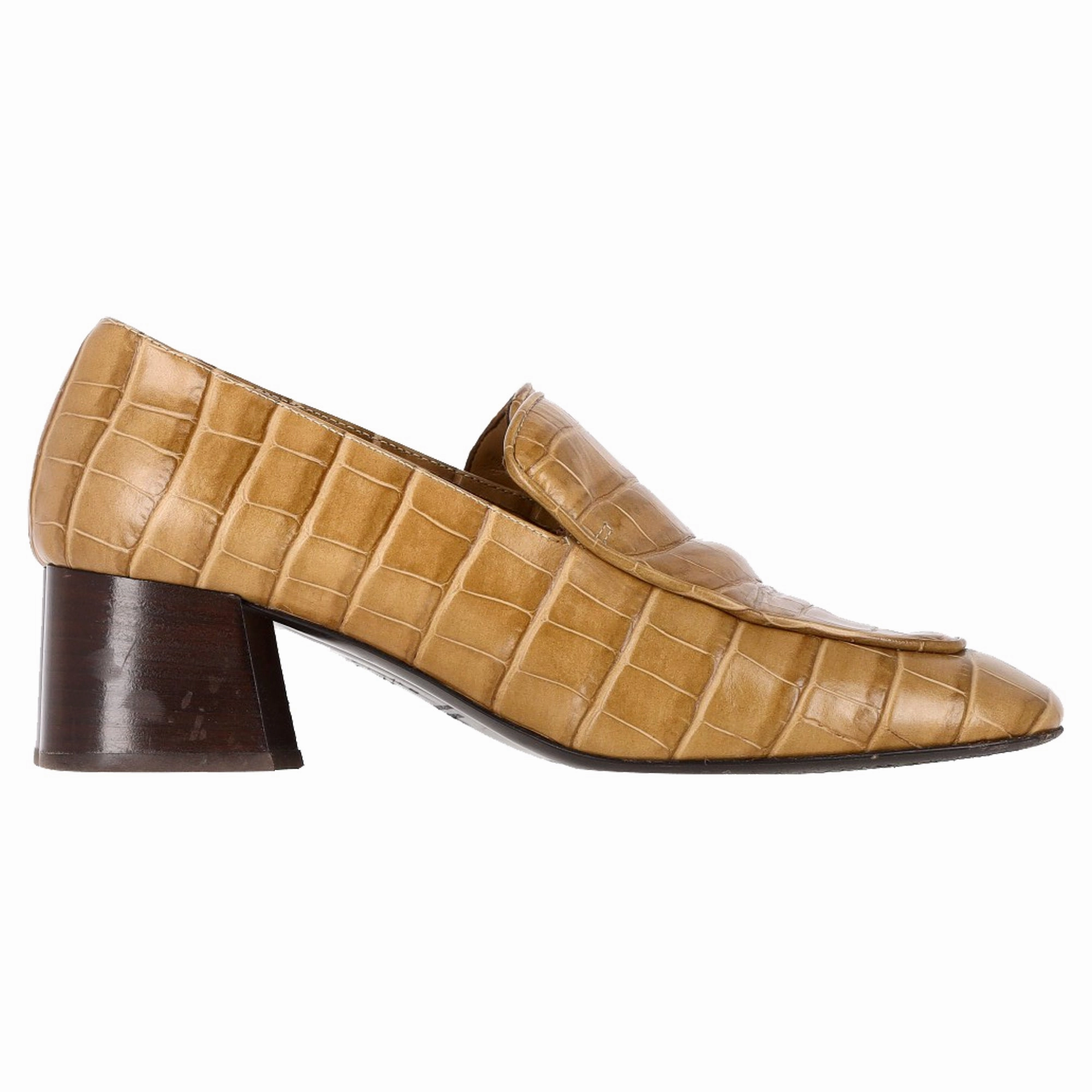 Full-Grain Leather Daily Safe Tot??me Crocodile-Embossed Loafer Pumps in Brown Cowhide Leather