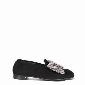 Steady Walks Book Spot Lane Women's Angela Bow Suede Loafer In Black/silver