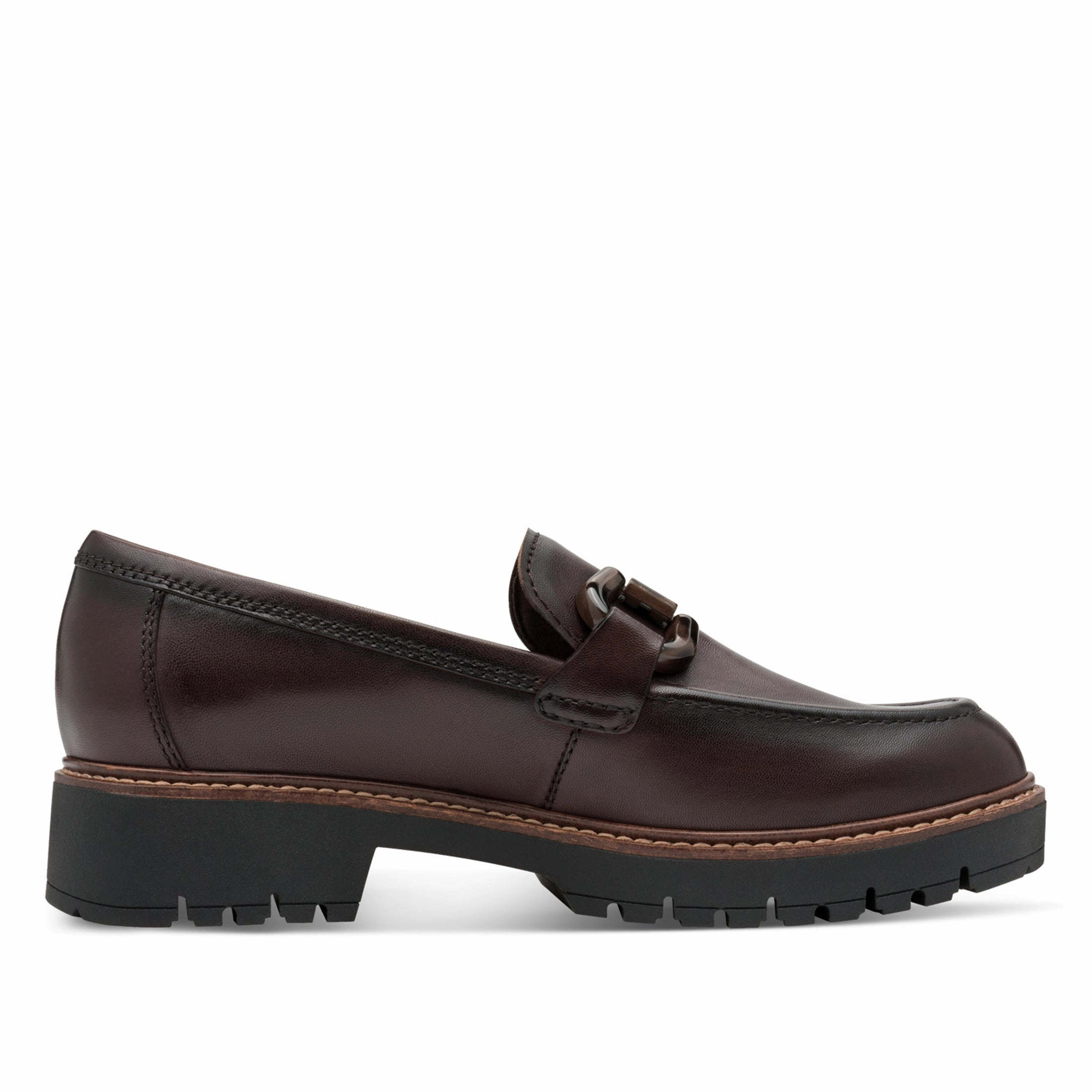 Tamaris Womens Mocca Brown Leather Loafers Slip-On Platform Shoes Soft Firm Classic Leather