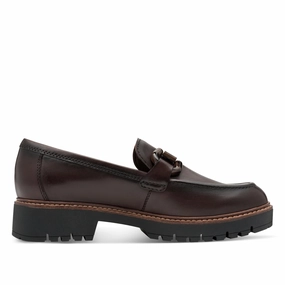 Long Step Tamaris Womens Mocca Brown Leather Loafers Slip-On Platform Shoes