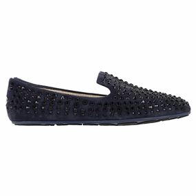Synthetic Upper Jimmy Choo Studded Loafers in Navy Blue Suede