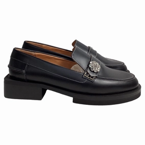 Drive Mode Ganni Crystal-Embellished Loafers in Black Leather