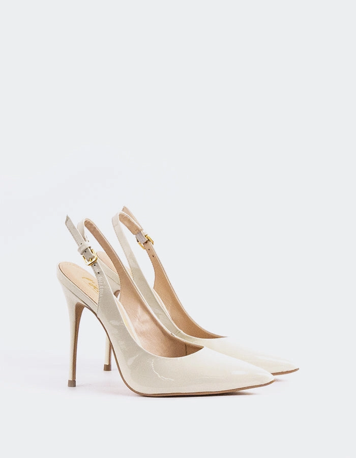 Janeiro Off White Patent Open Toe Pumps