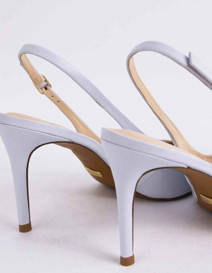 Borage Lt. Blue Leather Chunky Heeled Boots