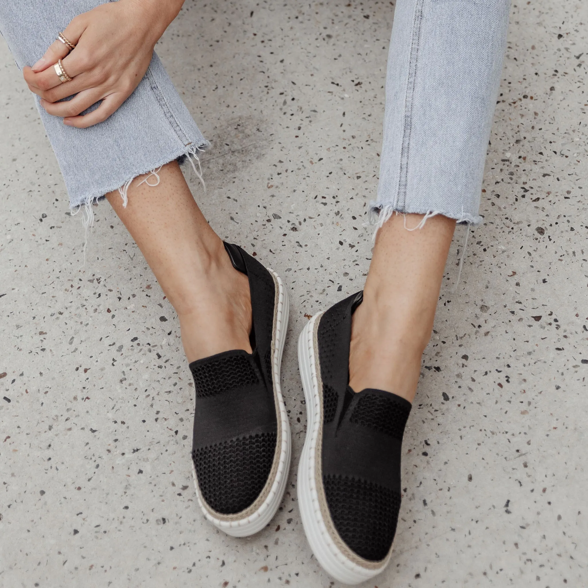 Queen Slip On Sneakers - Black Knit Bay Glow Practical All-Day Wear
