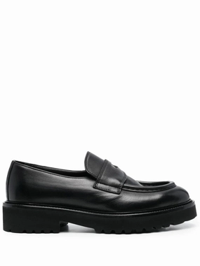 Chic Detail Penny Strap Black Leather Loafers