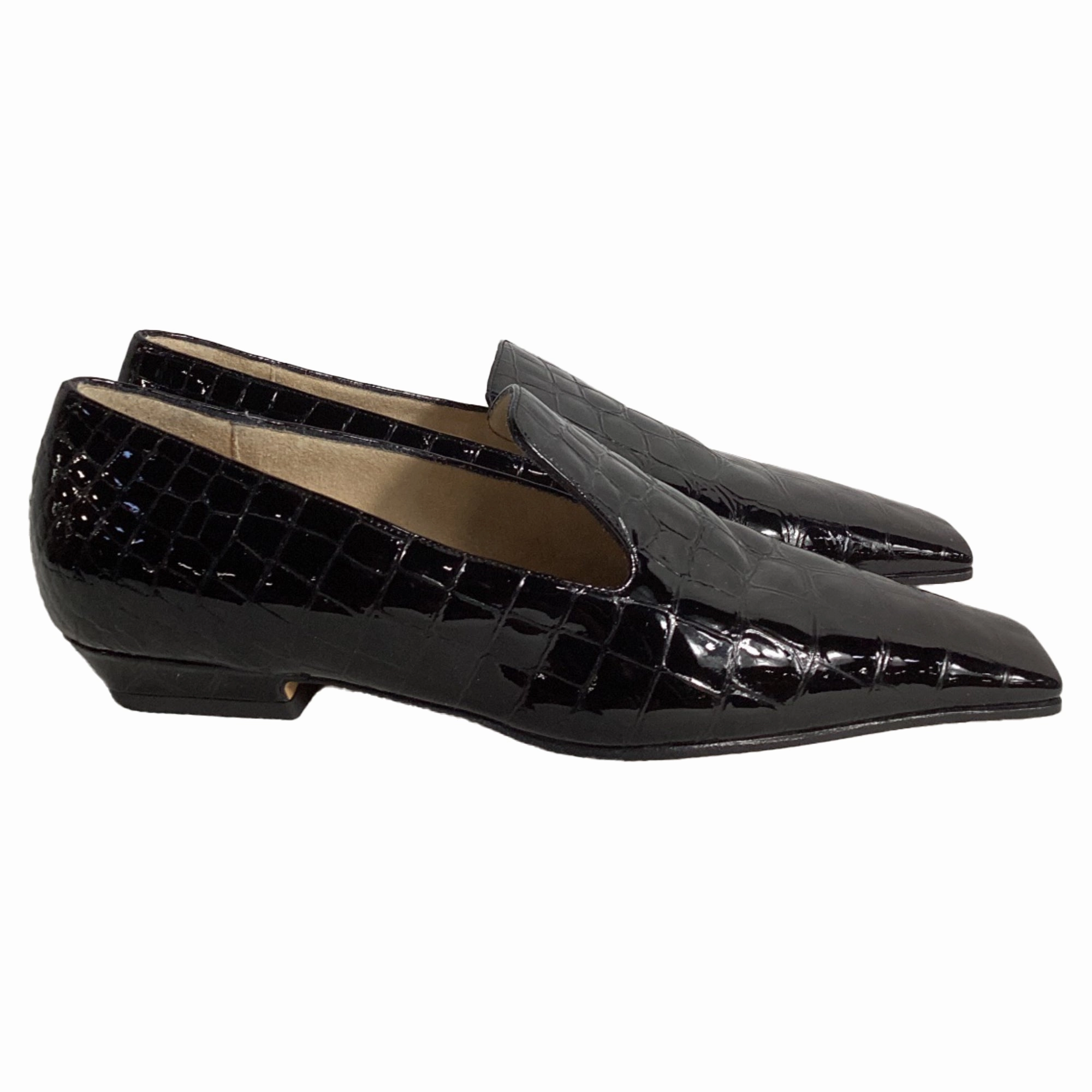 Khaite  Marfa Classic Flat Loafers in Black Patent Leather Workplace Ease