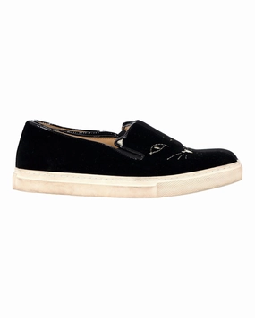 Walking Morning Glow Charlotte Olympia Embroidered Accent Sneakers in Black Velvet