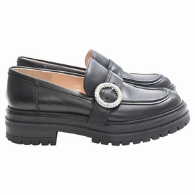 Gianvito Rossi Buckle-Embellished Loafers in Black Leather Easy Fit Noon Break