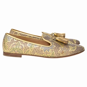Giuseppe Zanotti Smoking Slippers in Multicolor Printed Leather Hold Smooth Coffee Spot Lane