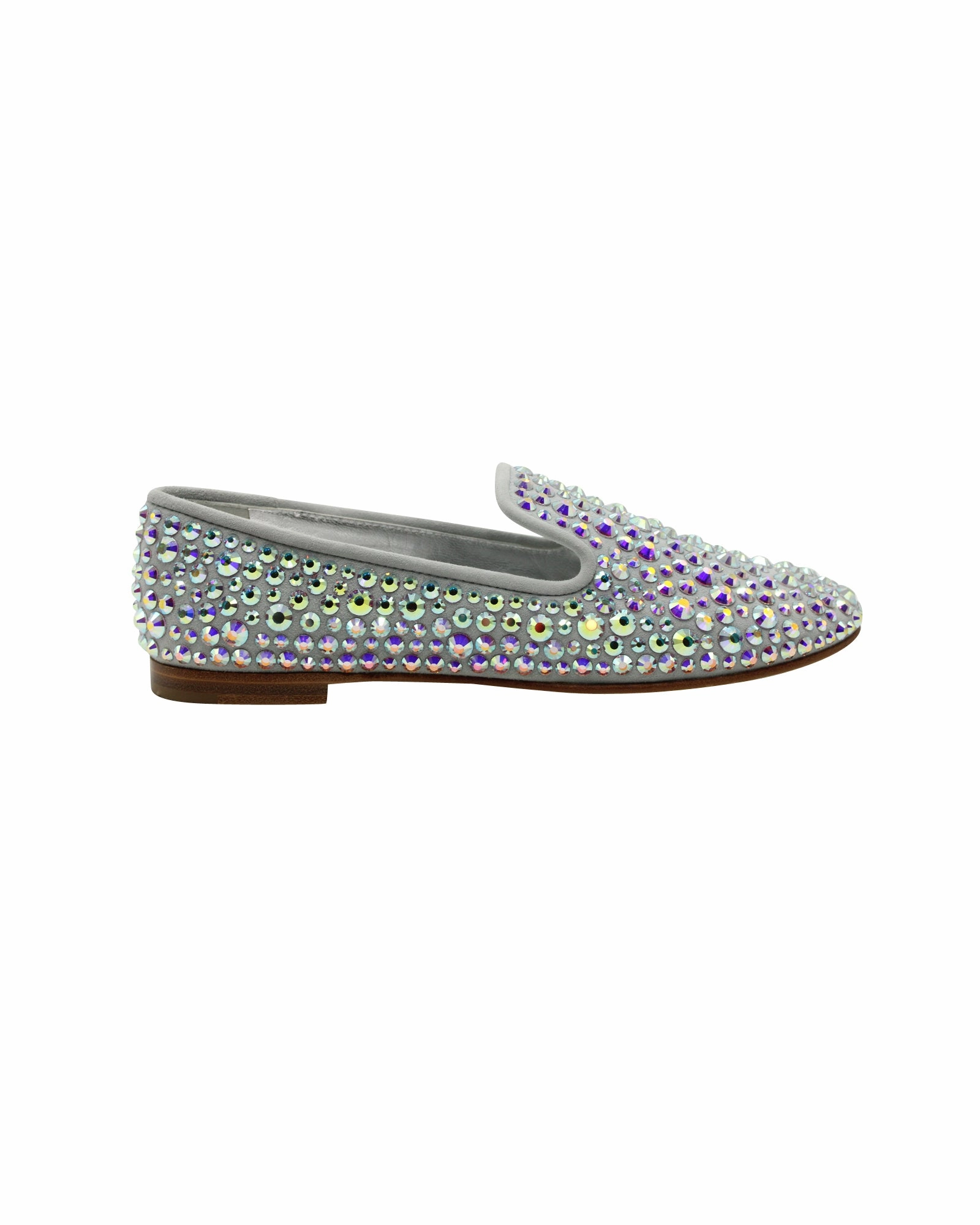 Polished Profile Inner Glow Giuseppe Zanotti Studded Smoking Slippers in Grey Suede