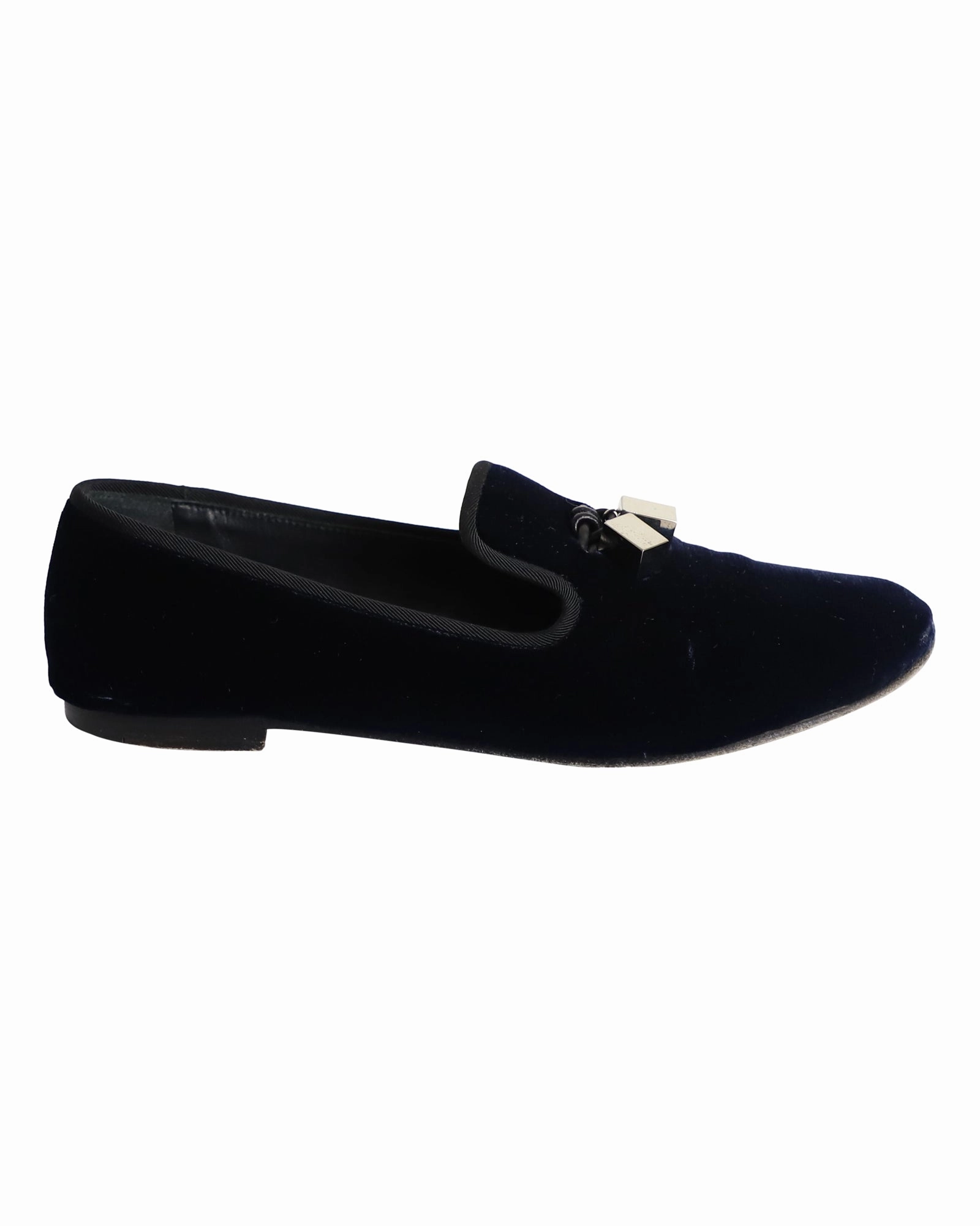 Giuseppe Zanotti Veronica Flat Loafers in Navy Blue Velvet Long Step