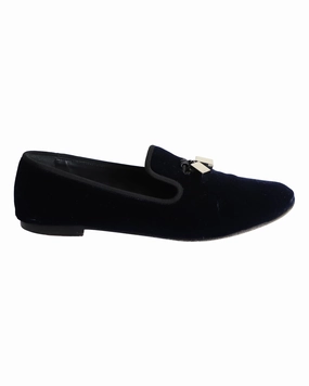 Resort Style Giuseppe Zanotti Veronica Flat Loafers in Navy Blue Velvet