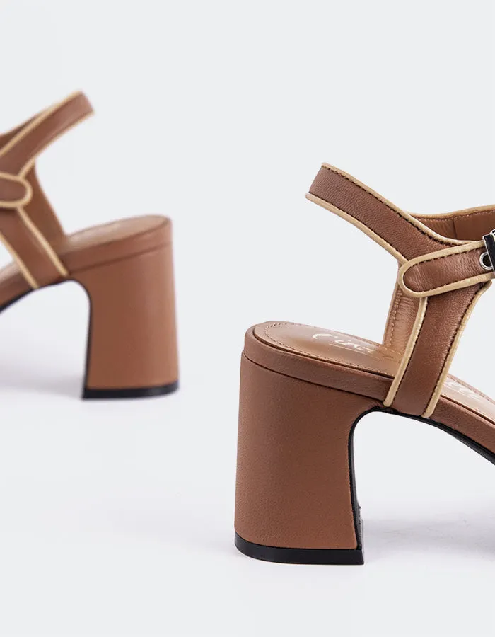 Gouda Tan Leather Fashion Booties Chunky Heeled Boots