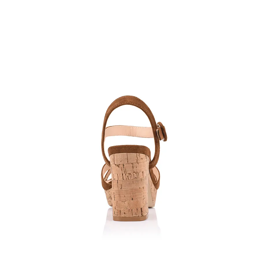 Hazel Platform Heels - Chestnut Tan Micro Stylish Booties Chic Sandals
