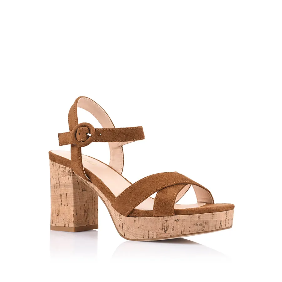 Lightweight Feel Hazel Platform Heels - Chestnut Tan Micro