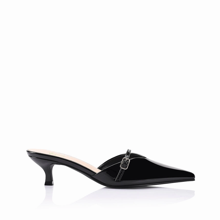 Running Lunar Point Toe Kitten Heels - Black Patent