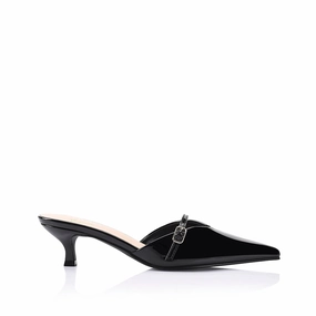 Running Lunar Point Toe Kitten Heels - Black Patent