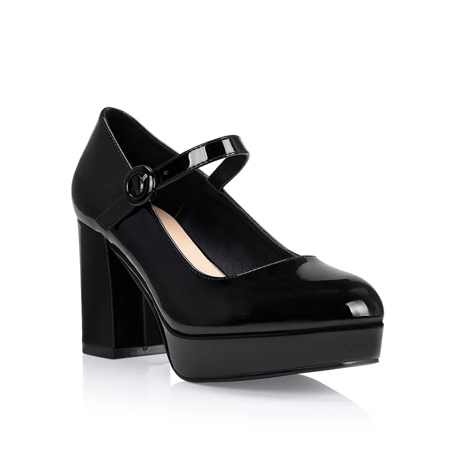 Hennessy Mary Jane Platforms - Black Patent Open Toe