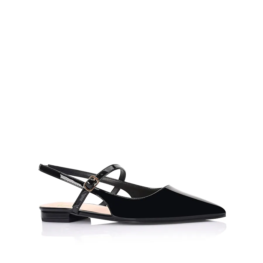 Market Show Soft Leather Shoes Hiatus Sling Back Flats - Black Patent