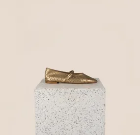 Cori - Perforated Gold Foil Minimalist Footwear Zip Fast