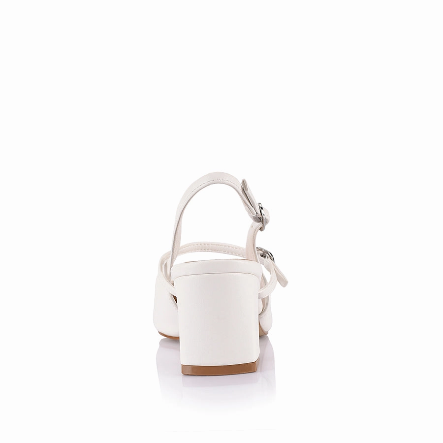 Lolita Slingback Block Heels - Chalk White Good Traction Pointed Heeled Shoes