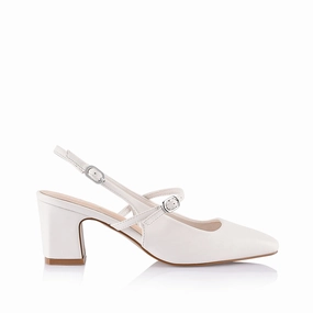 Lolita Slingback Block Heels - Chalk White Smooth Soles