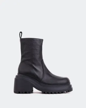 Chunky Heel Easy Fit Ike Black Leather