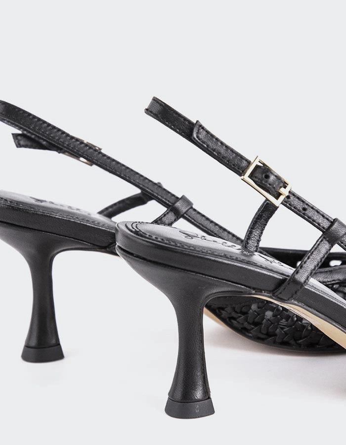 Jia Black Leather Weekend Fun Chunky Wedge Heels