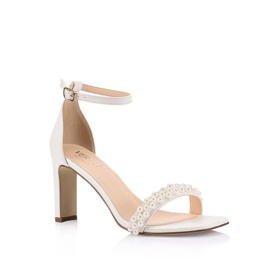 Classic White Heels Formal Sandals Kaitlyn Block Heel Sandals - Chalk Pearl