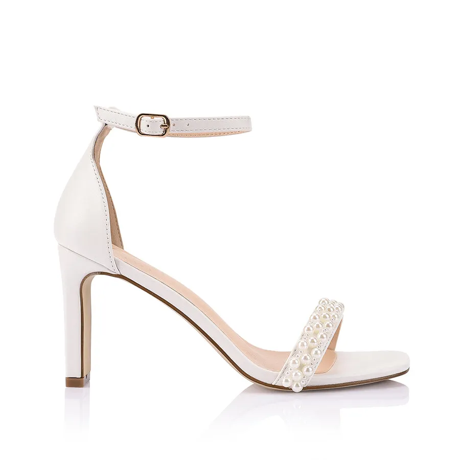 Kaitlyn Block Heel Sandals - Chalk Pearl Slip-Resistant Heels Smart Footwear