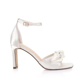 Kara Block Heel Sandals - Chalk Satin Relaxed Glam Comfortable ankle support