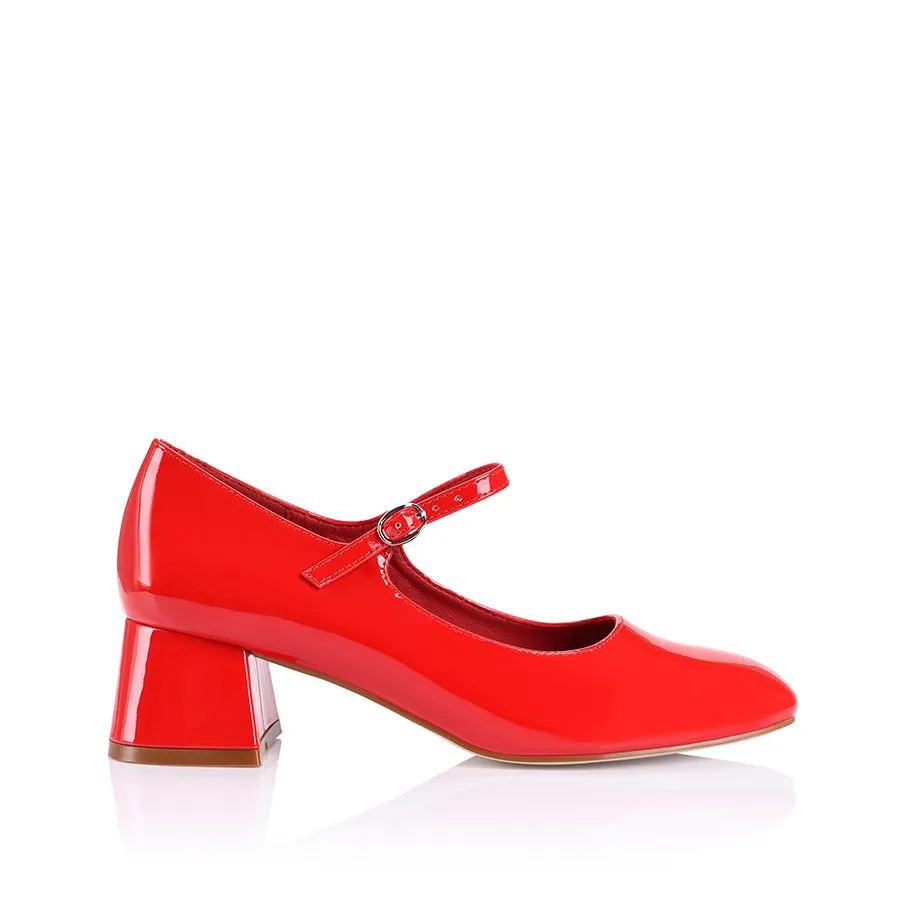 Kenna Mary Jane Block Heels - Red Patent Glide Step