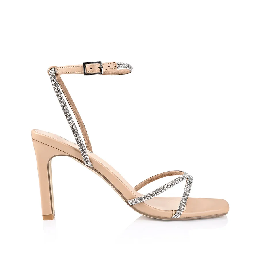Kian Block Heel Sandals - Nude Smooth Friend Brunch Mesh Upper