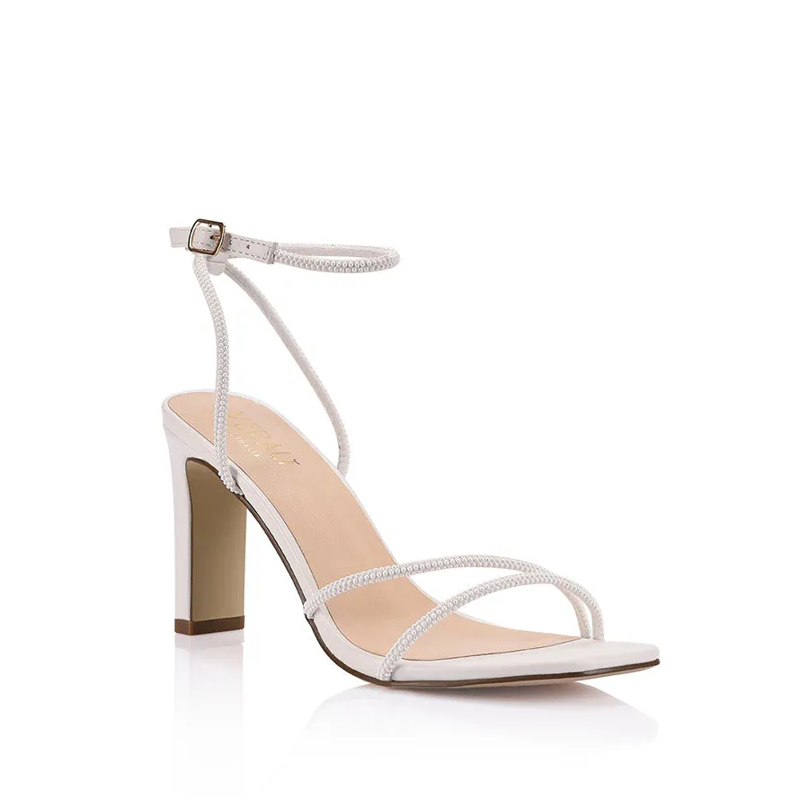 Kimmy Slim Strappy Heels - White Pearl Library Stop Gallery Night