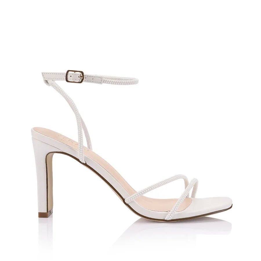 Farm Visit Kimmy Slim Strappy Heels - White Pearl