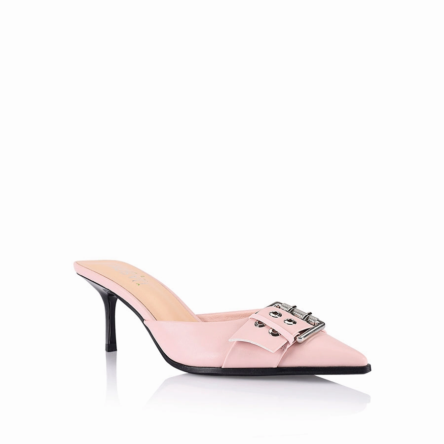 Comfortable For Fitness Sez Buckle Stiletto Mules - Blush Pink Smooth