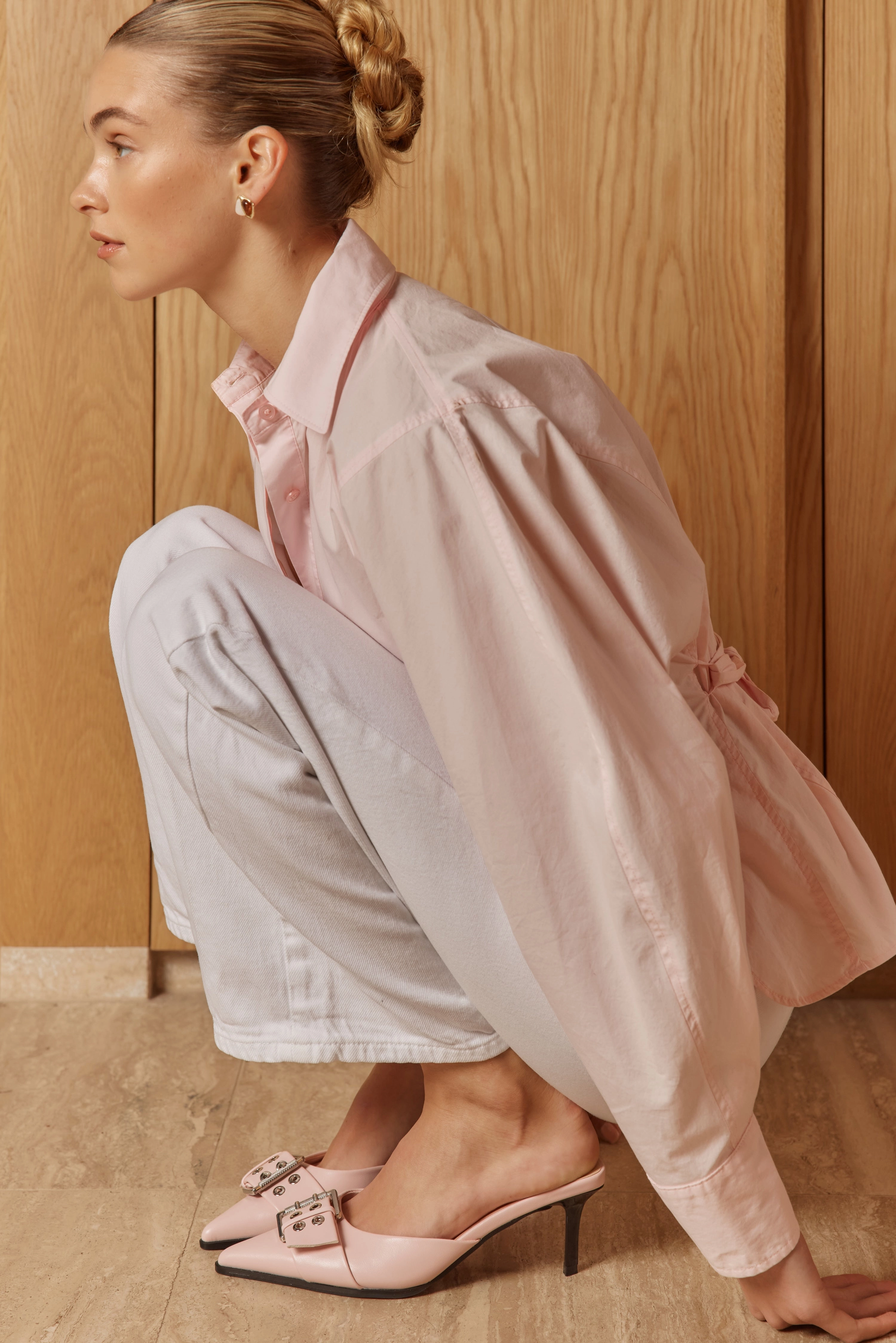 Slip Resistant Outsole Superior Performance Sez Buckle Stiletto Mules - Blush Pink Smooth