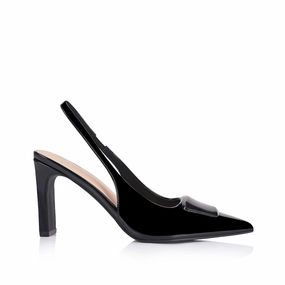 Konga Slingback Block Heels - Black Patent Stiletto Heel Urban Style