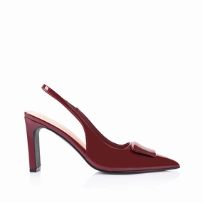 Bohemian Style Heels Konga Slingback Block Heels - Wine Patent