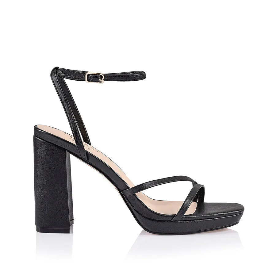 Lani Platform Sandals - Black Smooth Bounce Step Weekend Trip