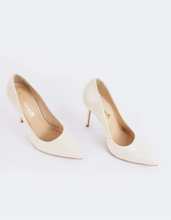 Teeva Off White Patent Open Toe Evening Pumps