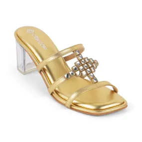 American Edge AIZA- GOLD BLOCK HEELS