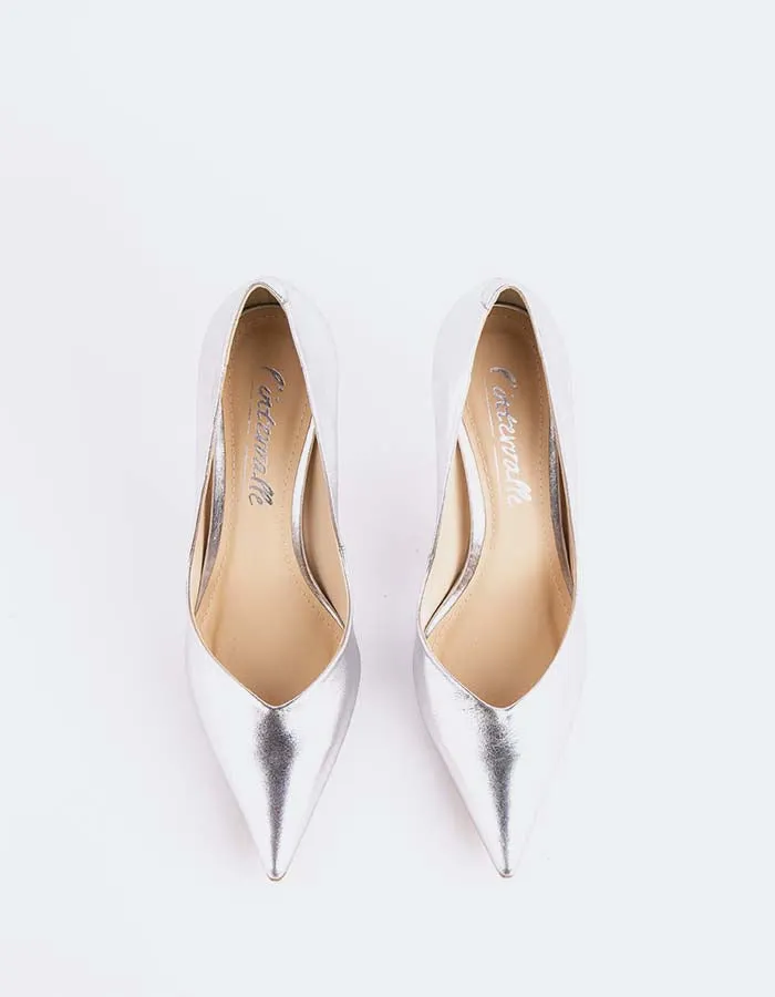 Pointed Heels Open Toe Sandals Liora Silver Leather